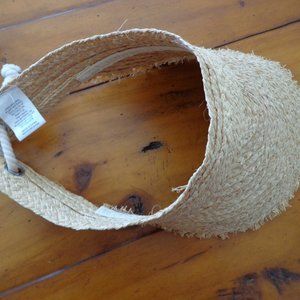 Boho Raffia Fringed Visor Adjustable Ties/ Back